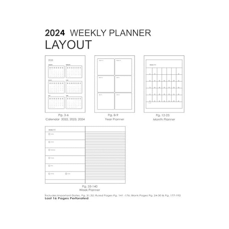 myPAPERCLIP, Weekly Planner - D2 192 Pages BLACK Spine Year 2024.