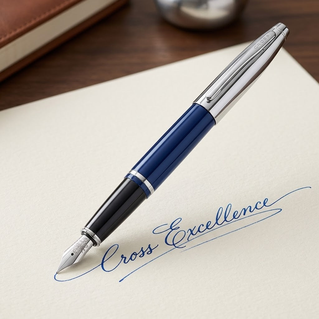 CROSS, Fountain Pen - CALAIS LACQUER BLUE and CHROME CT
