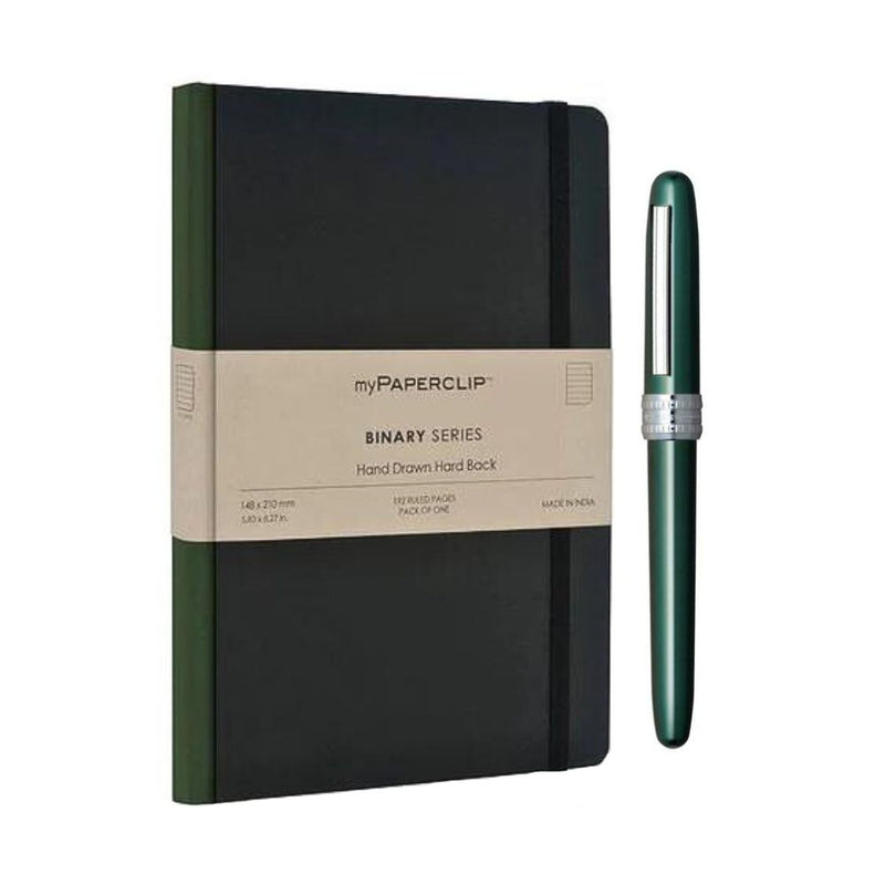 myPAPERCLIP, Gift Set - Combo F3 BINARY Series NOTEBOOK BLACK Spine PLAISIR GREEN.