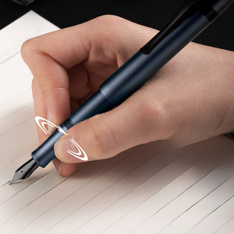 HONGDIAN M2 Mini Blue Fountain Pen with Posted Cap with Writing Pose
