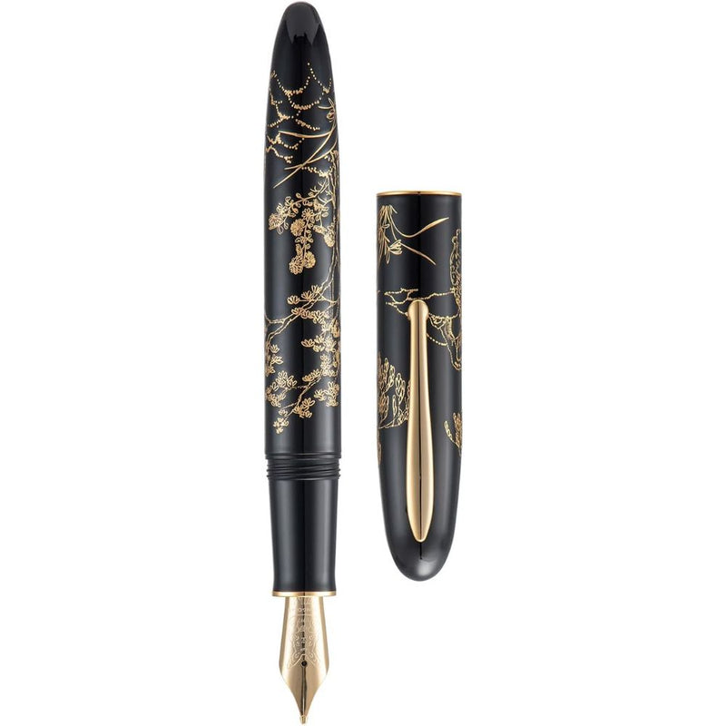 HONGDIAN N23 Black Fountain Pen with Open Cap Display and Cap Beside Pen
