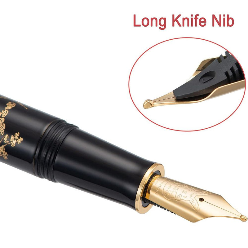 HONGDIAN N23 Black Fountain Pen detail Long Knife Nib Close Up
