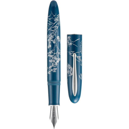 HONGDIAN N23 Blue Fountain Pen with Open Cap Display and Cap Beside Pen
