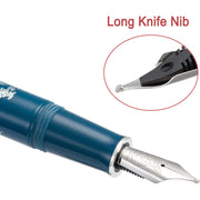 HONGDIAN N23 Blue Fountain Pen Detail Long Knife Nib Close Up

