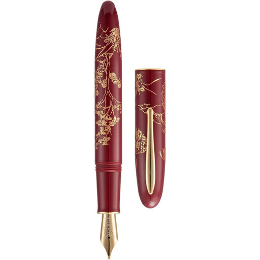 HONGDIAN N23 Red Fountain Pen with Open Cap Display and Cap Beside Pen
