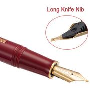 HONGDIAN N23 Red Fountain Pen Detail Long Knife Nib Close Up
