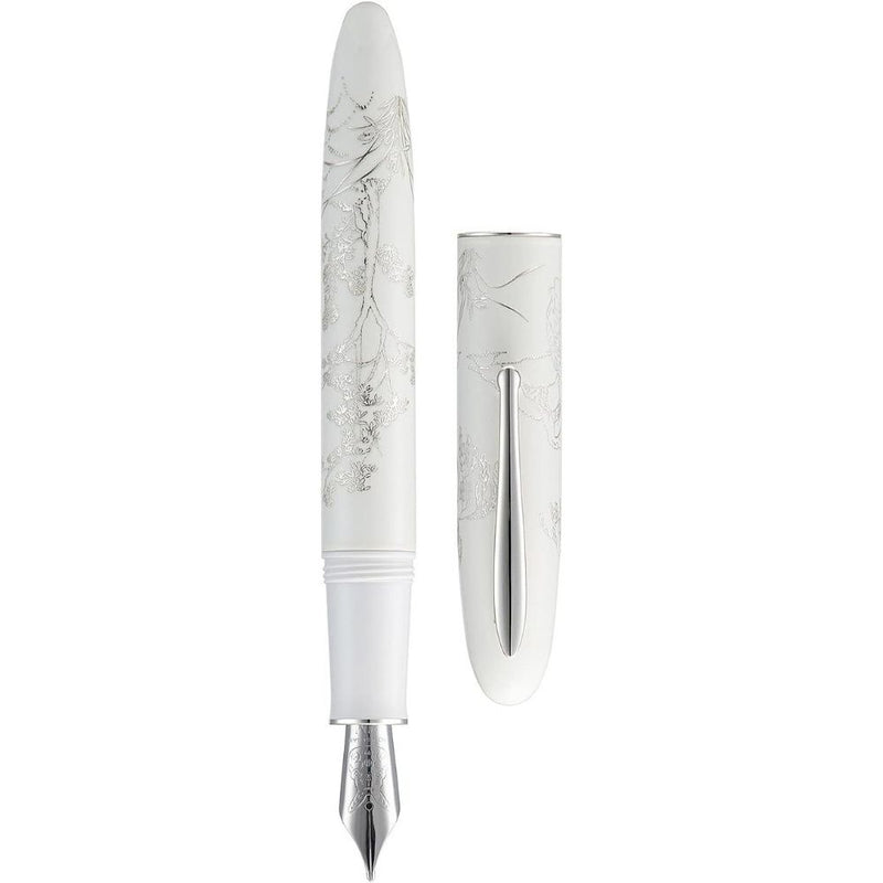 HONGDIAN N23 White Fountain Pen with Open Cap Display and Cap Beside Pen

