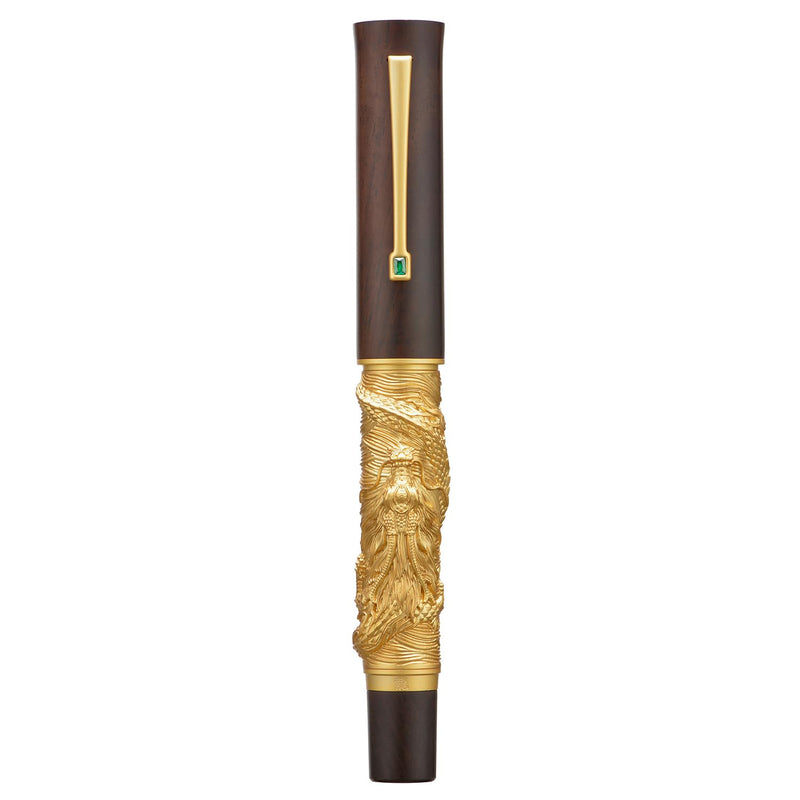 HONGDIAN N24 Gold Brown Fountain Pen with Closed Cap and  Featuring a Dragon carving Design in Barrel