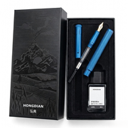 HONGDIAN 1851 LIGHT BLUE Fountain Pen and Ink Bottle Displayed in Open Gift Box
