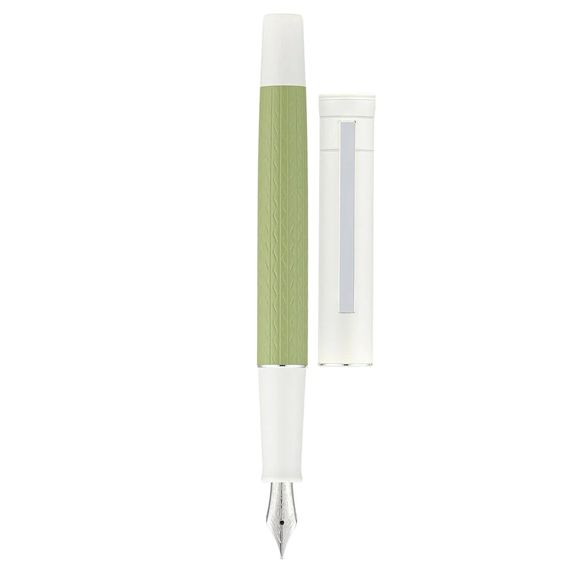 HONGDIAN 1862 Jasmine Green Fountain Pen With Open Cap Display and Cap Beside Pen