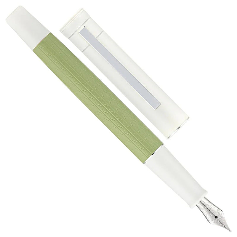 HONGDIAN 1862 Jasmine Green Fountain Pen with Open Cap and Cap Beside Pen