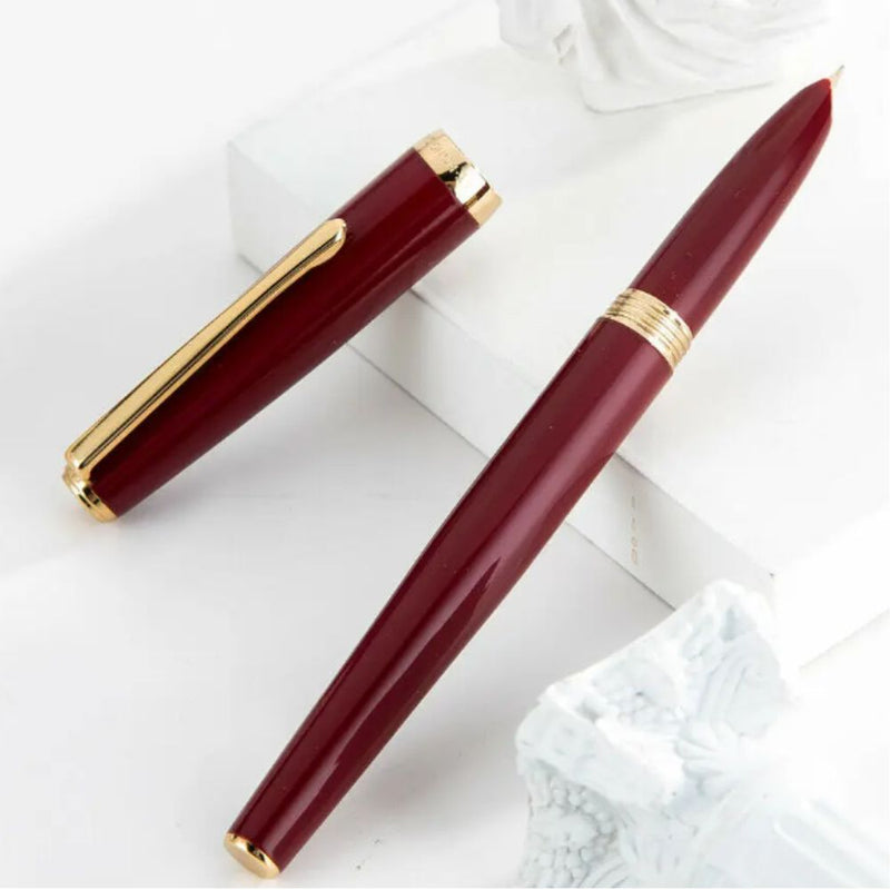 HONGDIAN 927 Red Fountain Pen with Open Cap Display and Cap Beside Pen
