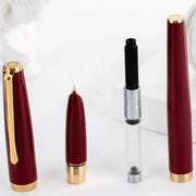 HONGDIAN 927 Red Fountain Pen Display Close Up Cap and Nib with Ink Converter with Barrel Part
