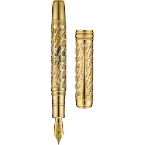 HONGDIAN A6 Gold Fountain Pen with Open Cap and Cap Beside Pen
