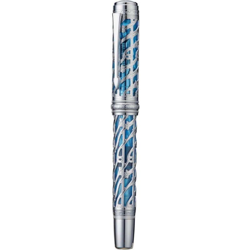 HONGDIAN A6 Silver Blue Fountain Pen with Closed Cap
