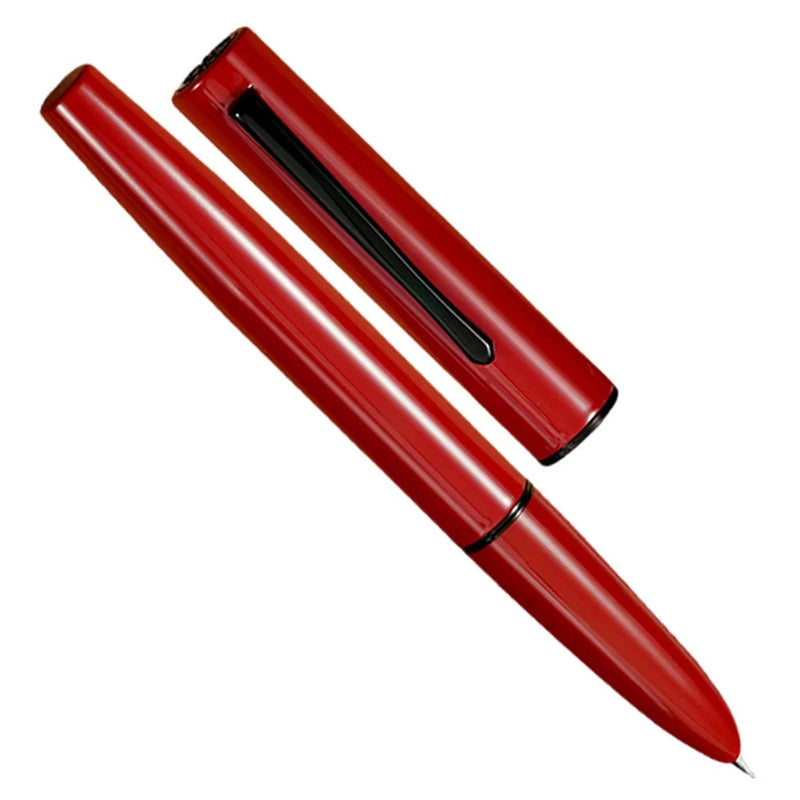 HONGDIAN C1 Red Hooded Nib Fountain Pen with Open Cap and Cap Beside Pen
