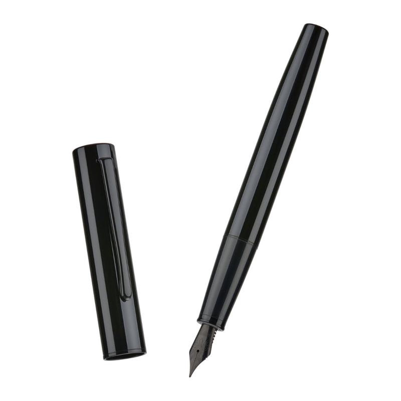 HONGDIAN C2 Black Fountain Pen with Open Cap Display and Cap Beside Pen
