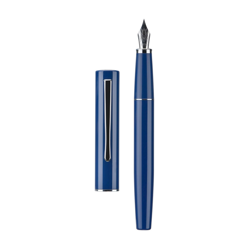 HONGDIAN C2 Blue Fountain Pen with Open Cap Display and Cap Beside Pen