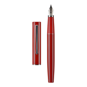 HONGDIAN C2 Red Fountain Pen with Open Cap and Cap Beside Pen
