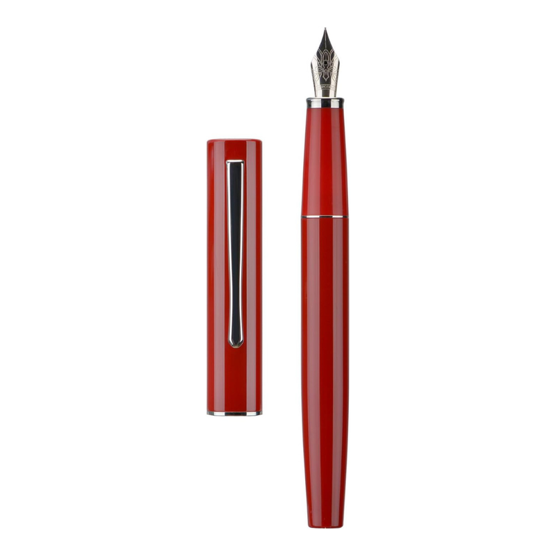 HONGDIAN C2 Red Fountain Pen with Open Cap and Cap Beside Pen
