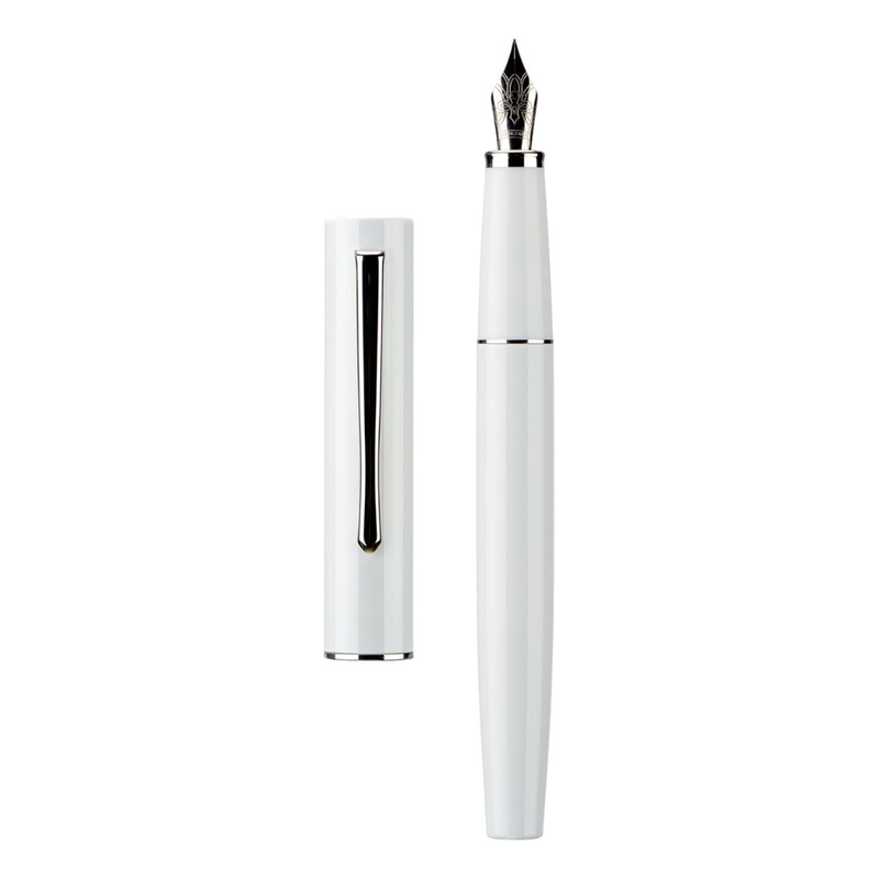 HONGDIAN C2 White Fountain Pen with Open Cap Display and Cap Beside Pen
