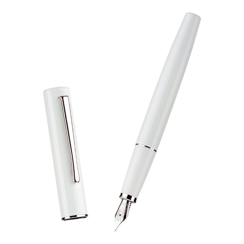 HONGDIAN C2 White Fountain Pen with Open Cap and Cap Beside Pen
