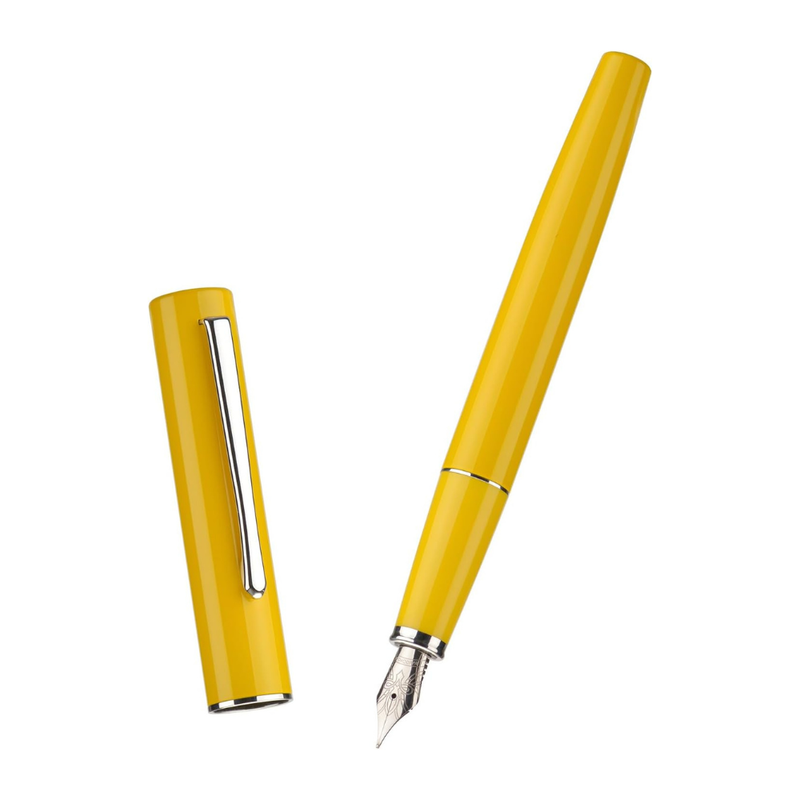 HONGDIAN C2 Yellow Fountain Pen with Open Cap Display and Cap Beside Pen
