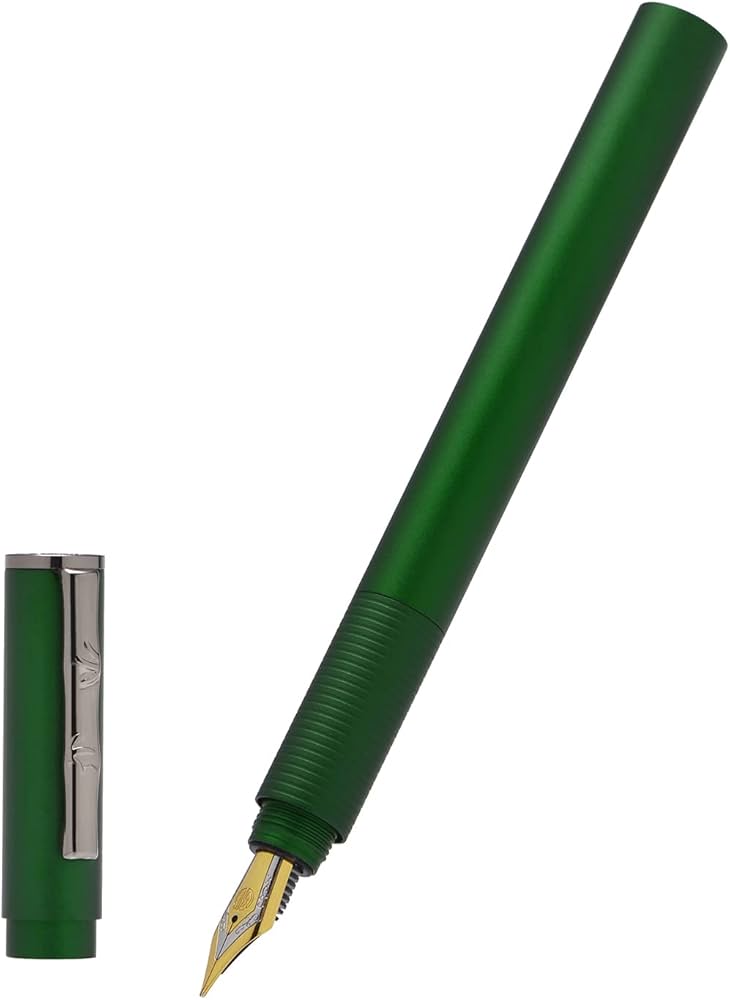 HONGDIAN H3 Green Fountain Pen with Open Cap and Cap Beside Pen
