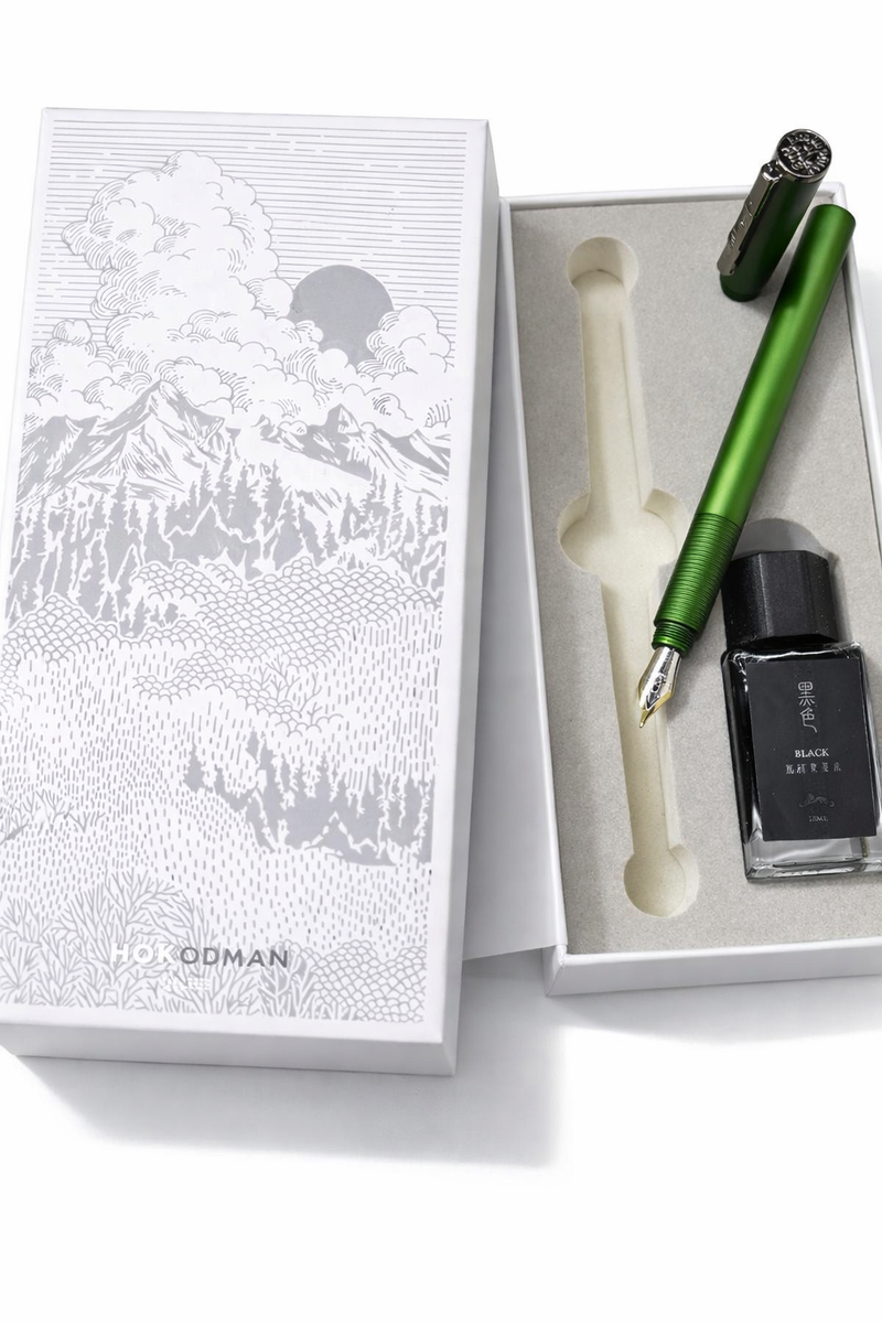 HONGDIAN H3 Green Fountain Pen and Ink Bottle in Gift Box with Box Cover
