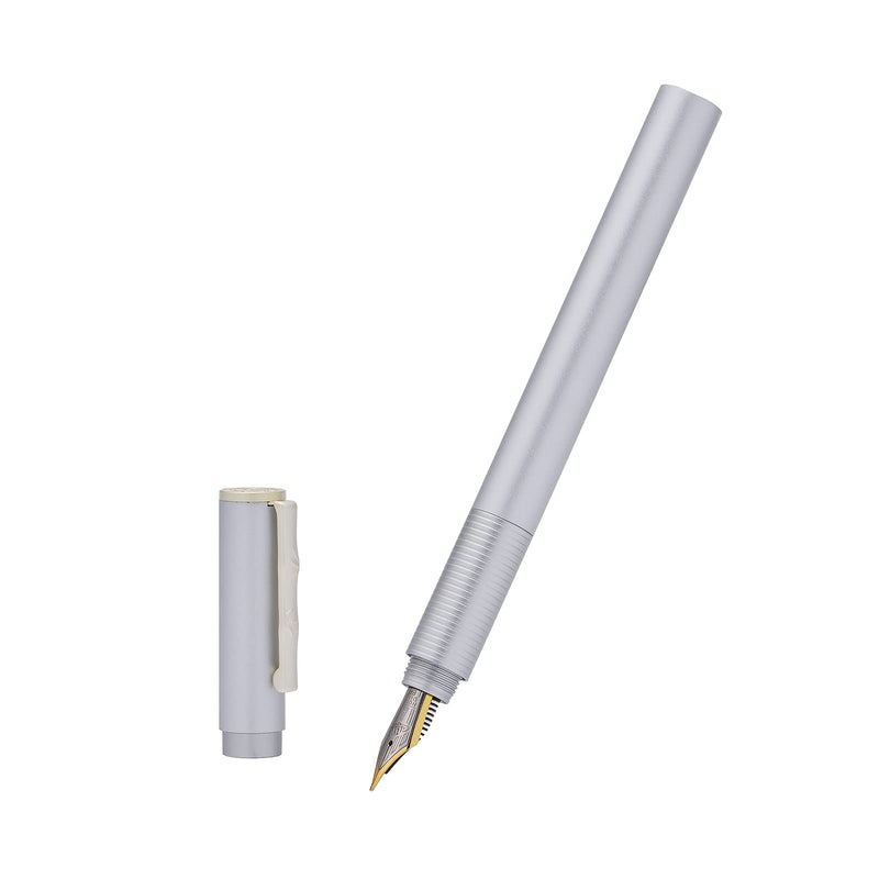 HONGDIAN H3 Silver Fountain Pen with Open Cap and Cap Beside Pen