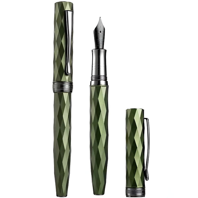 HONGDIAN 885 Gun Metal Black Fountain Pen Posted Cap with Open Cap Display and Cap Beside Pen
