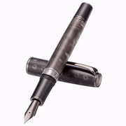 HONGDIAN N7 Piston Series Gray Fountain Pen with Open Cap Display and Cap Beside Pen
