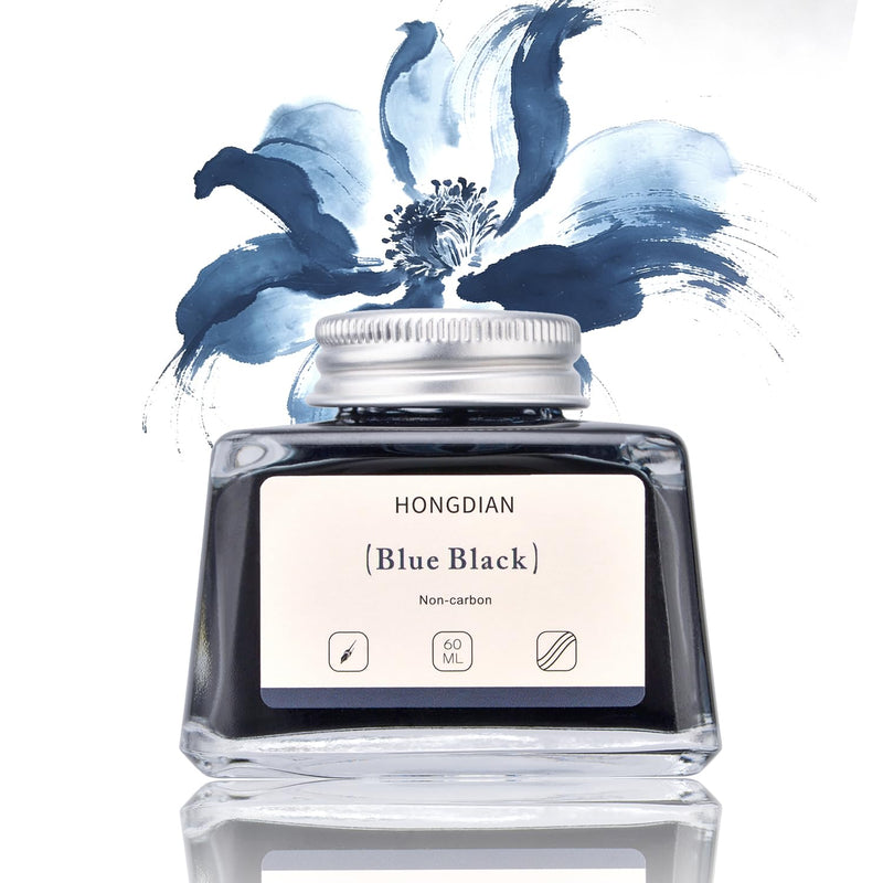 HONGDIAN Blue Black 60 ml Non Carbon Fountain Pen Ink Bottle with Blue Black Floral Background
