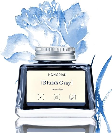 HONGDIAN Bluish Gray 60 ml Non Carbon Fountain Pen Ink Bottle with Bluish Gray Floral Background