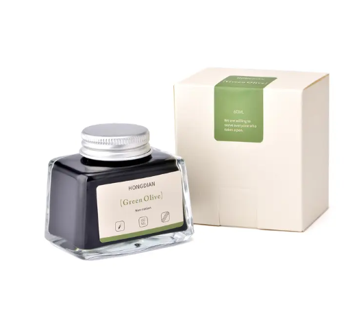 HONGDIAN Green Olive 60 ml Non Carbon Fountain Pen Ink Bottle with Ink Bottle  Box 
