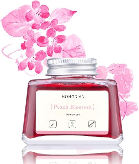 HONGDIAN Peach Blossom 60 ml Non Carbon Fountain Pen Ink Bottle with Peach Blossom Floral Background