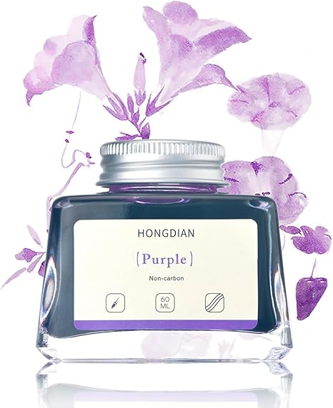 HONGDIAN Purple 60 ml Non Carbon Fountain Pen Ink Bottle with Purple Floral Background