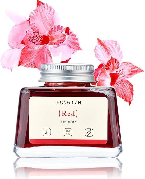 HONGDIAN Red 60 ml Non Carbon Fountain Pen Ink Bottle with Red Floral Background