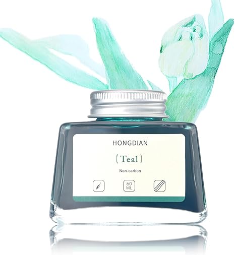 HONGDIAN Teal 60 ml Non Carbon Fountain Pen Ink Bottle with Teal Floral Background