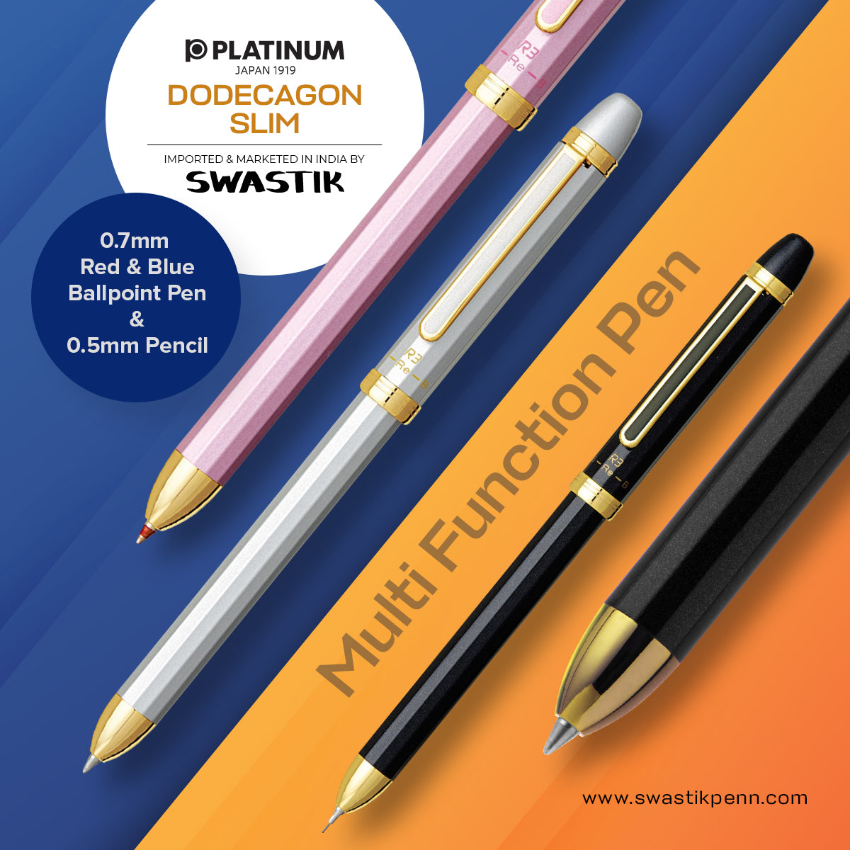 Platinum |  Multi Function Pen | DODECAGON SLIM PINK | BRASS