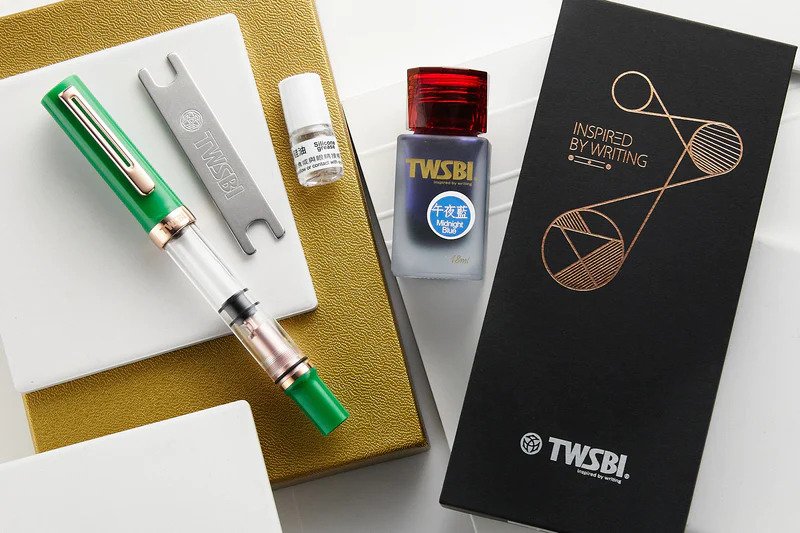 TWSBI, Fountain Pen Set - ECO T ROYAL JADE ROSEGOLD With MIDNIGHT