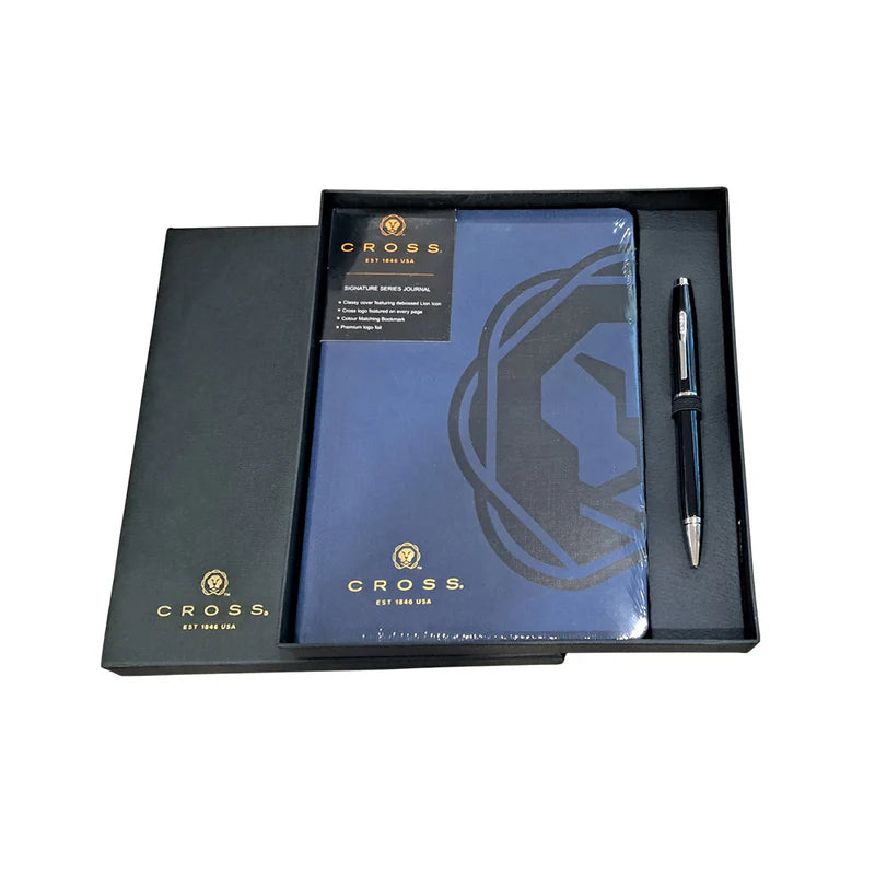 CROSS, Gift Set - COVENTRY BLACK LACQUER | Ballpoint pen + Blue Executive Book.