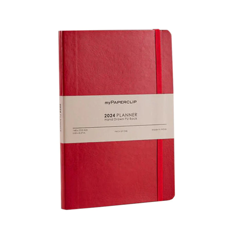 myPAPERCLIP, Weekly Planner - R2 192 Pages PU Red Year 2024.