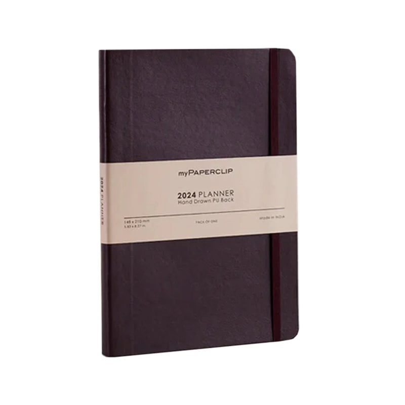 myPAPERCLIP, Weekly Planner - R2 192 Pages PU Brown Year 2024.