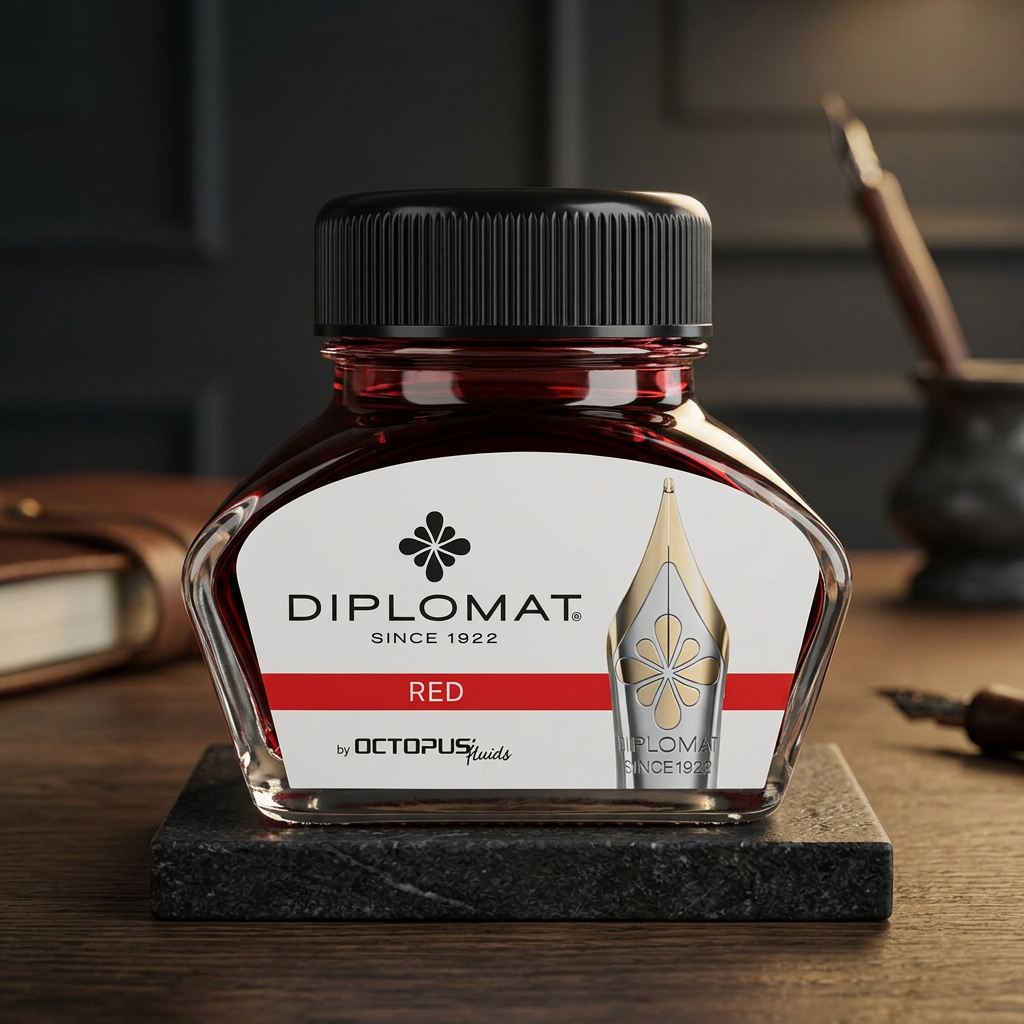 DIPLOMAT, Ink Bottle - OCTOPUS RED (30mL).
