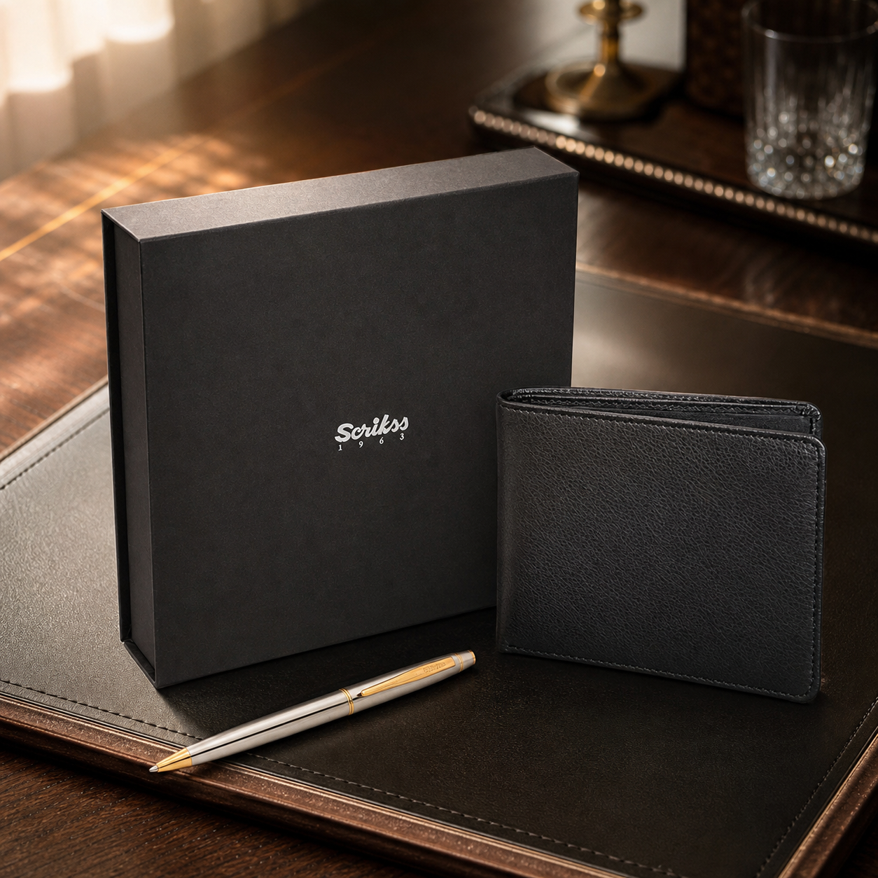 SCRIKSS | NOBLE 35 - Ballpoint Pen & Natural Leather Wallet GIFT SET.