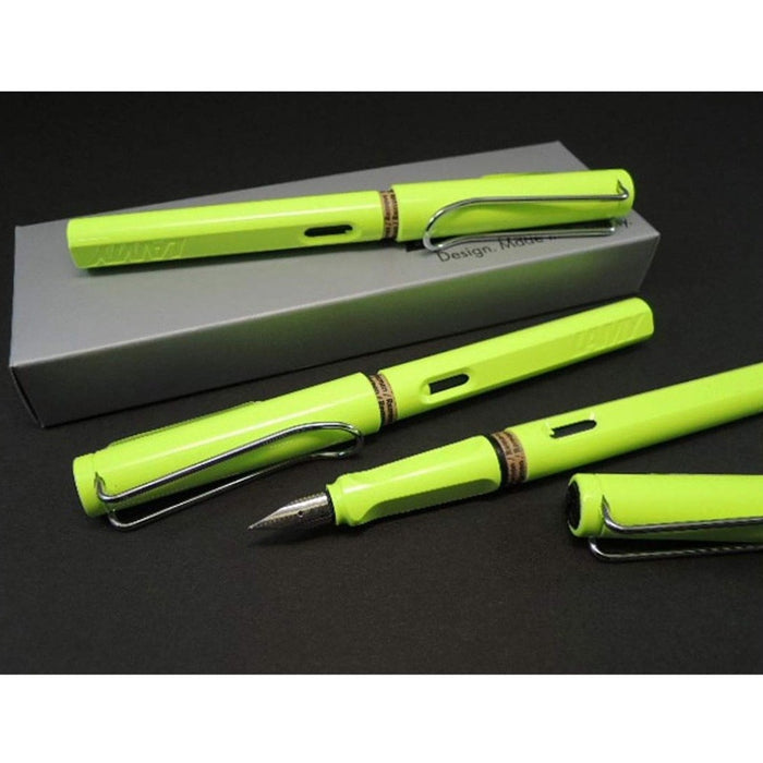 Lamy Safari Neon Lime Fountain Pen - Fine Nib (L43F), German Made, Black Ink