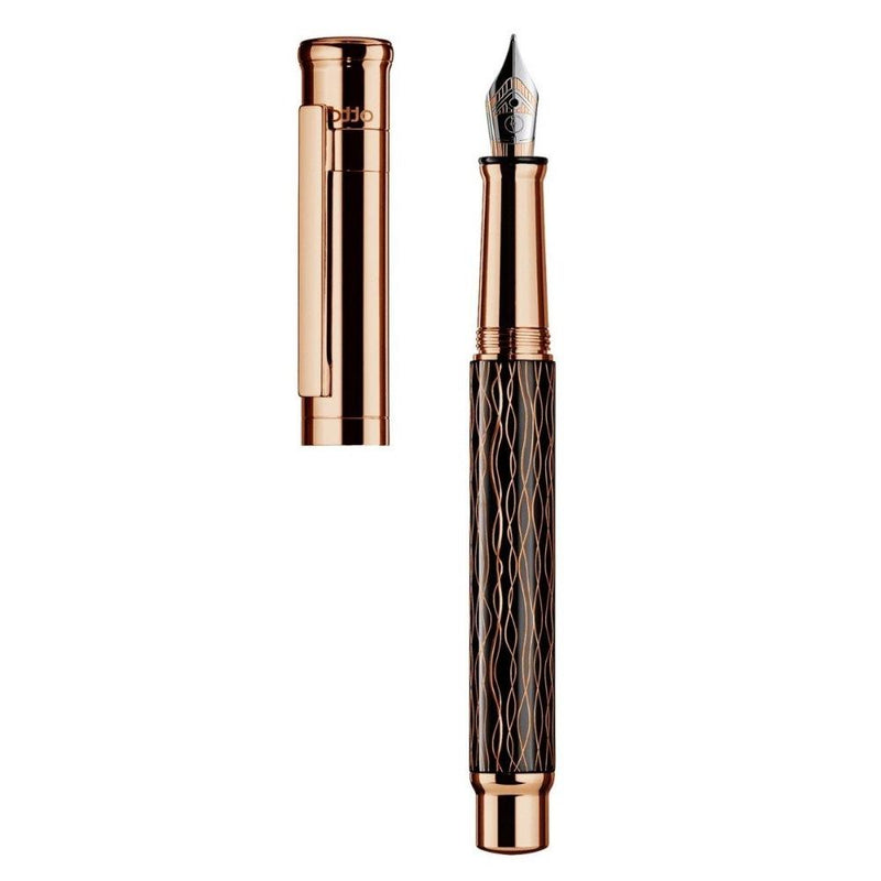OTTO HUTT, Fountain pen - DESIGN 04 WAVE PATTERN BLACK ROSE GOLD.