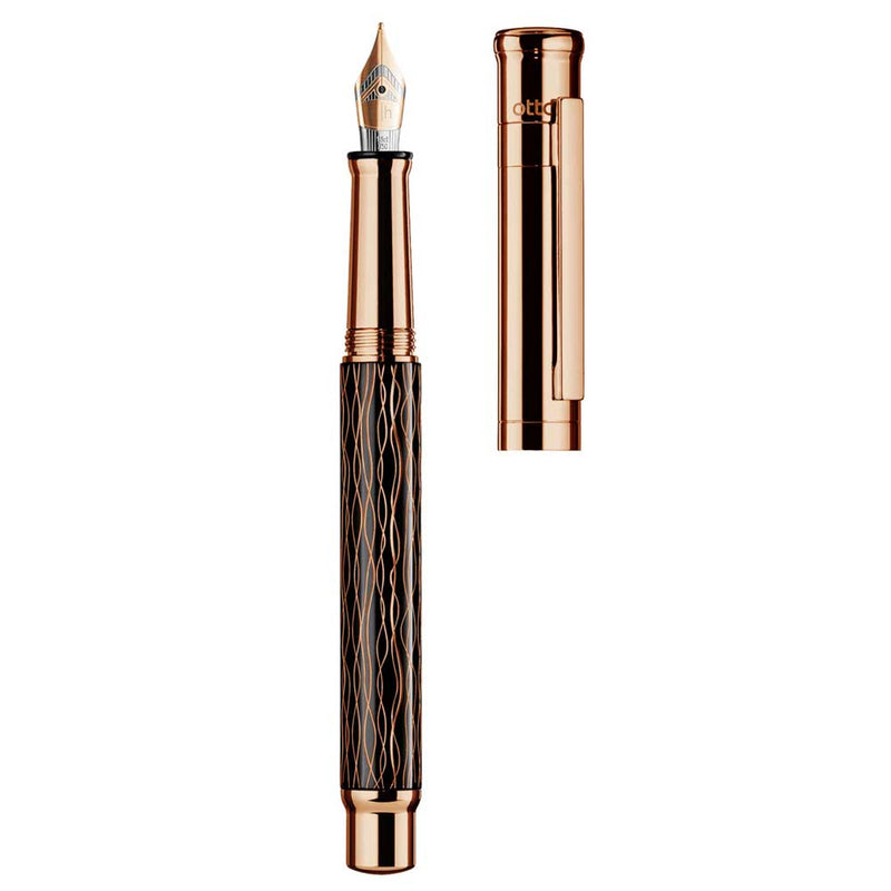 OTTO HUTT, Fountain pen - DESIGN 04 WAVE PATTERN BLACK ROSE GOLD 18KT.