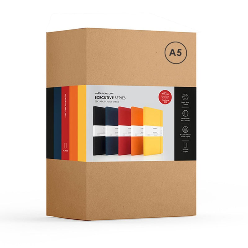 myPAPERCLIP, NoteBook - EXECUTIVE Series A5 192 Pages (Pack of Five) 5